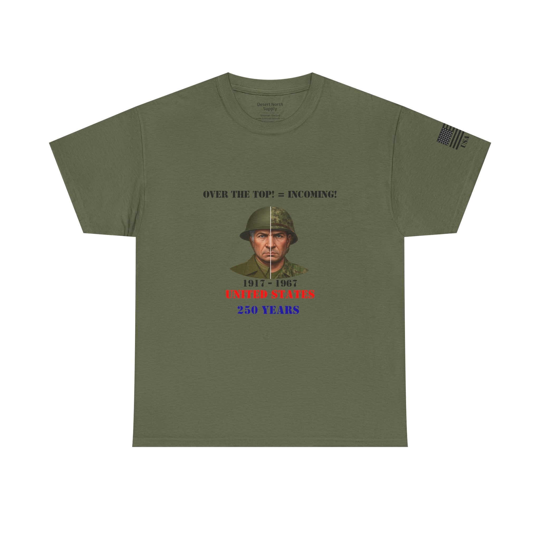 USA 250 Shirt 1917–1967 Split‑Era Soldier Tee WWI to Vietnam Military History T‑Shirt Patriotic Veteran Gift