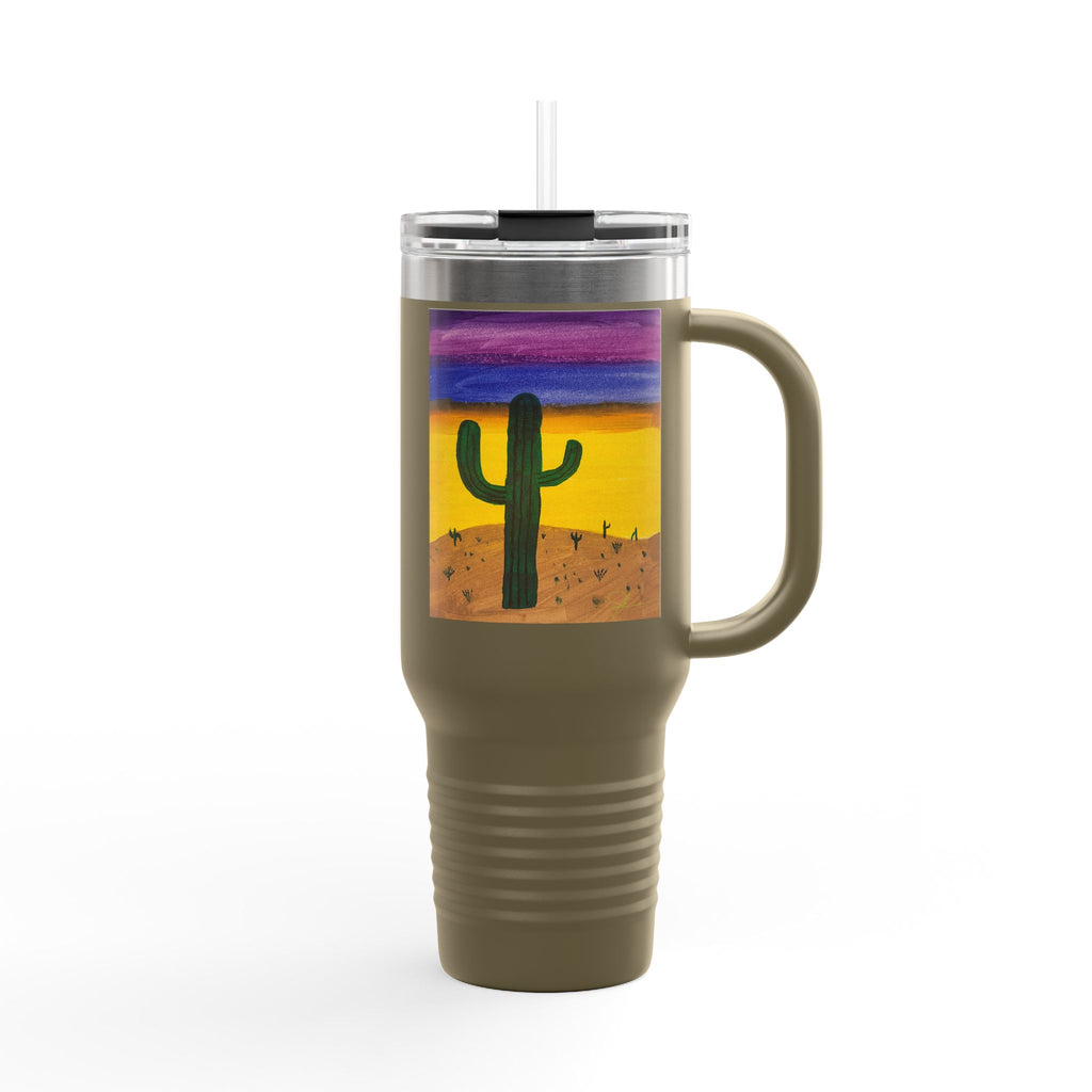 40oz Insulated Travel Mug — Colorful Desert Cactus Design