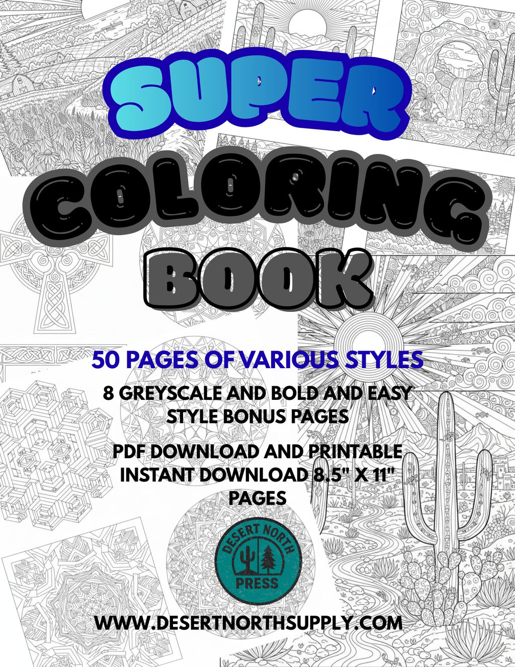 60‑Page Adult Coloring Book Printable - Intricate Designs for Stress Relief - Detailed Coloring Pages PDF - Mindful Art Therapy Download